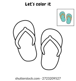 Dibujos para colorear de Chanclas de playa para niños. Chanclas de playa de rastros y colores. Divertida página para colorear imprimible para niños actividad. Actividad de verano. Playa Flip Flops Vector de dibujos animados. Sandalias elemento de arte de Clip. 