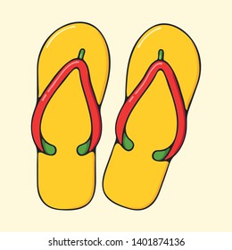 Beach flip flops hand drawn pop art style illustration.