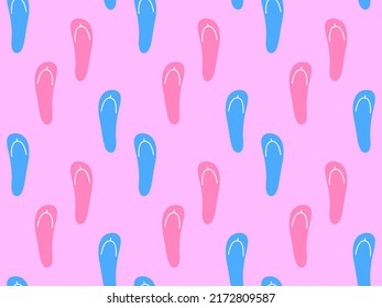 Beach flip flops seamless pattern. Multicolored flip-flops on a pink background. Summer time. Design for print, banners and advertising products. Vector illustration