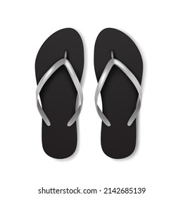 Beach flip flops slippers design template. Realistic 3d blank mockup. Mock up of black beach slippers sign flip-flops for branding print. Vector illustration
