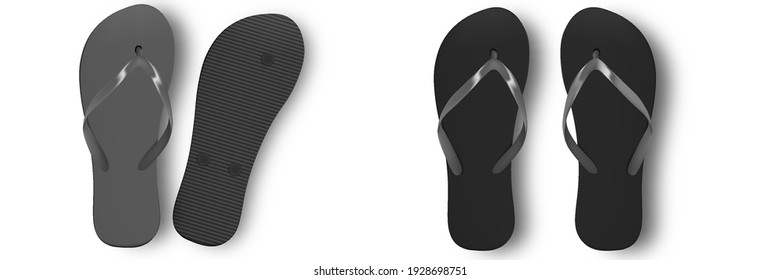 Beach flip flops slippers vector design template. Realistic 3d blank mockup. Beach slippers sign. Monochrome Flip Flops.