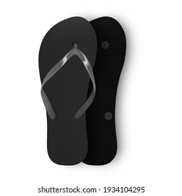 Beach flip flops slippers vector design template. Realistic 3d blank mockup. Beach slippers sign. Monochrome Flip Flops.