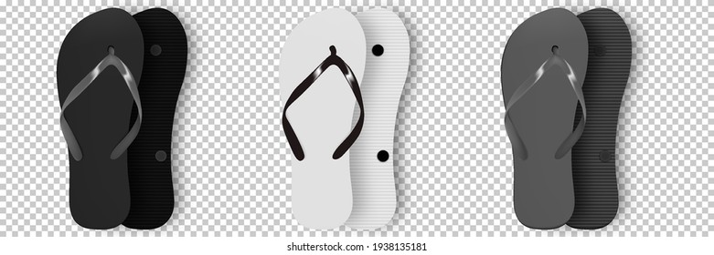 Beach flip flops slippers vector design template. Realistic 3d blank mockup. Beach slippers sign. Monochrome Flip Flops.