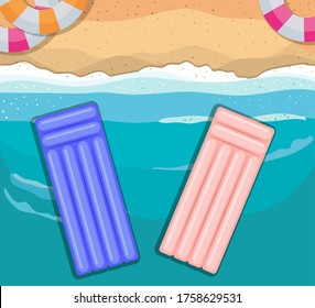 beach with floats top view design, Summer vacation and tropical theme Vector illustration