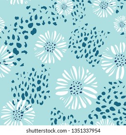 Beach flowers coastal seamless pattern in turquoise blue, teal and white. Fresh, vector design. Great for beach wedding invitations, island events, textile prints with seaside vibe and paper goods.