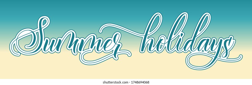 plancha de volante o afiche de playa con caligrafía moderna de pincel vacaciones de verano. ilustración vectorial