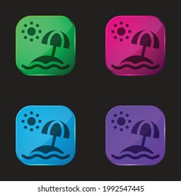 Beach four color glass button icon