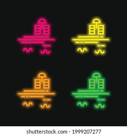 Beach four color glowing neon vector icon