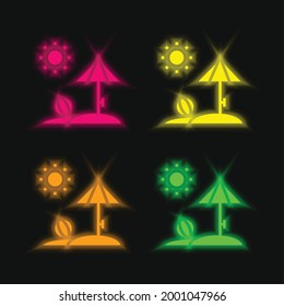 Beach four color glowing neon vector icon