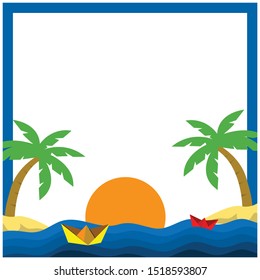 Beach frame, flat designs on white background