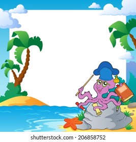 Beach frame with octopus teacher - eps10 vector illustration.