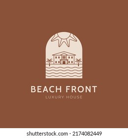 Beach front luxury house logo icon sign symbol design concept vector illustration