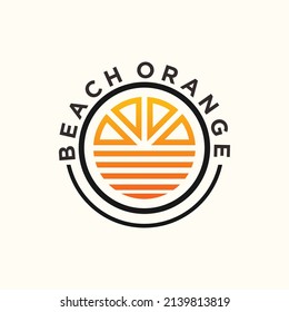 beach fruit logo with citrus and sunset vector silhouette illustration