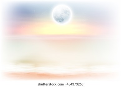 Beach with full moon at night. EPS10 vector.