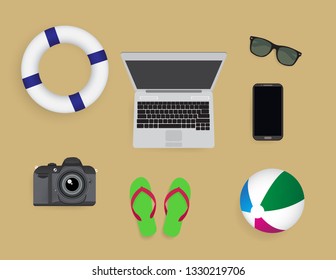 Beach gadgets isolated on background vector illustration