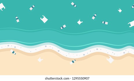 beach and garbage vector. free space for text. wallpaper. copy space.