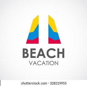 Beach gate of colorful vacation abstract vector and logo design or template holiday leisure business icon of company identity symbol concept