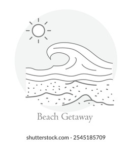 Beach Getaway Icon – Sun, Sand, and Waves Representing Relaxing Coastal Escapes.