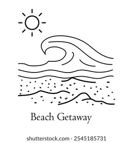 Beach Getaway Icon – Sun, Sand, and Waves Representing Relaxing Coastal Escapes.