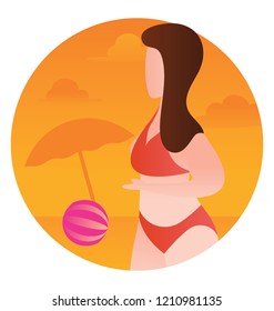 
Beach girl is enjoying at the beach with beach ball 
