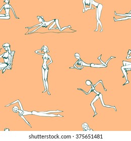 Beach girls seamless pattern