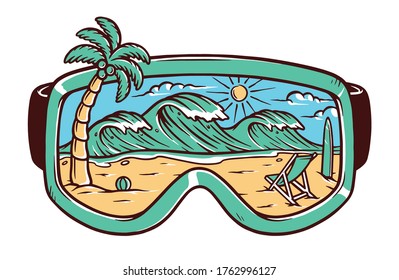 Beach and glasses vector illustration