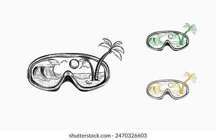 Beach and glasses vector illustration