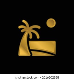 Beach gold plated metalic icon or logo vector