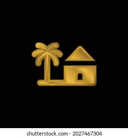 Beach gold plated metalic icon or logo vector