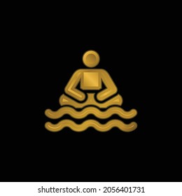 Beach gold plated metalic icon or logo vector