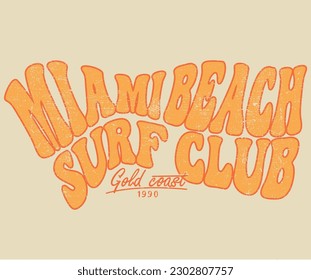 . Beach graphic print design for t shirt sticker, background and other uses. Miami beach college varsity font typography print for tee. Beach vector print design