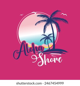 Beach graphics, summer print, aloha shore, aloha beach graphics, illustration, palm tree, paradise, chest graphics