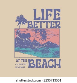 Beach Graphics Summer typography  Beach scenery palm tree sea text lettering type poster design t shirt print graphic vector