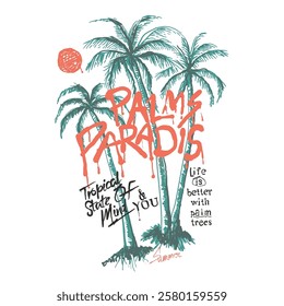 Beach Graphics. Summer vector. adventure. Graffiti text prints. beach print. hand drawn art. palm tree beach. tropical palm tree. t shirt, sweatshirt, apparel clothing design