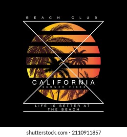 Beach Graphics summer vibes california beach club typographic gradient background palm tree for t shirt print graphic design vector