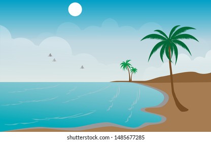  beach with green palm trees blue water sea view vector