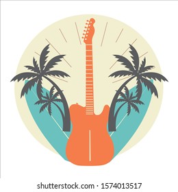 Beach Guitar Palm Vintage Design  