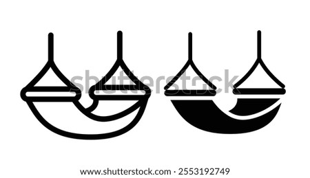 Beach hammock Icon set in black filled and line.