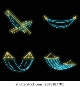 Beach hammock icon set. Outline set of beach hammock vector icons neon color on black