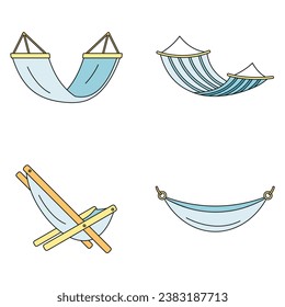 Beach hammock icon set. Outline set of beach hammock vector icons thin line color flat on white