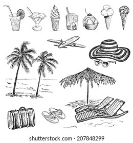 beach. hand drawing set of vector sketches