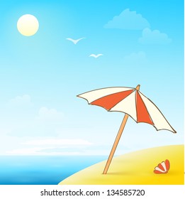beach hand drawn banner with umbrella and shell eps10