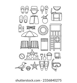 beach hand drawn doodle illustrations vector set