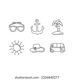 beach hand drawn doodle illustrations vector set
