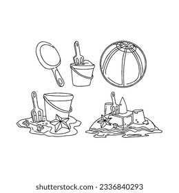 conjunto vectorial de ilustraciones de doodles dibujadas a mano en la playa
