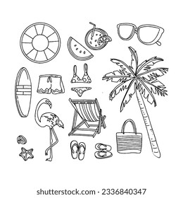 beach hand drawn doodle illustrations vector set