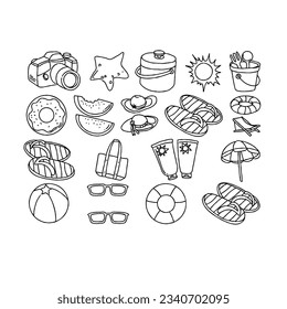 beach hand drawn doodle illustrations vector set