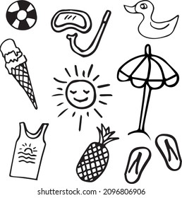 Beach Hand drawn Icon Doodles.