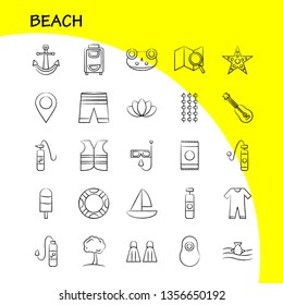 Beach Hand Drawn Icon for Web, Print and Mobile UX/UI Kit. Such as: Shorts, Holiday, Vacation, Wear, Swimming, Pool, Sea, Instrument, Pictogram Pack. - Vector