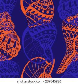 Beach hand drawn Seashell Pattern. Vector illustration